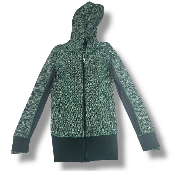 Lululemon Daily Practice Hooded Track Jacket Women's 4 Spacebone Green Chevron - Picture 1 of 8